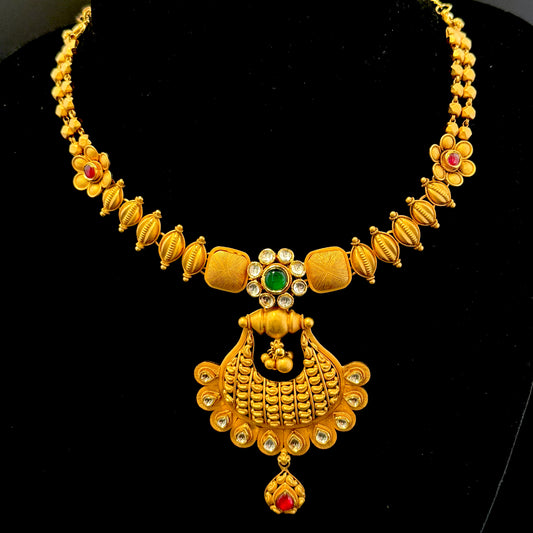Tribal Antique Gold Necklace Set with Earrings