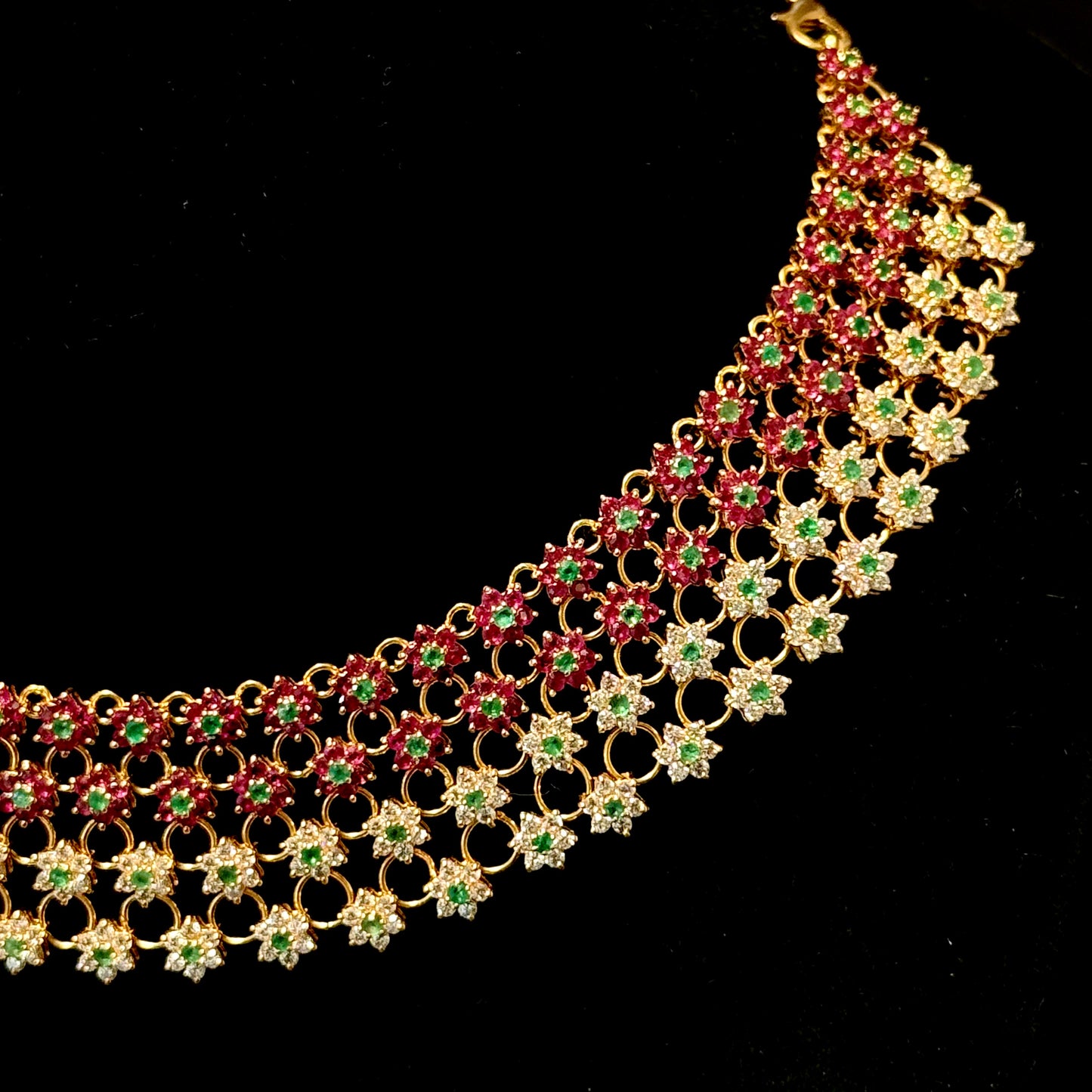 Sparkling & Succulent Cubic Zirconia Choker with Floral Rubies and Emeralds