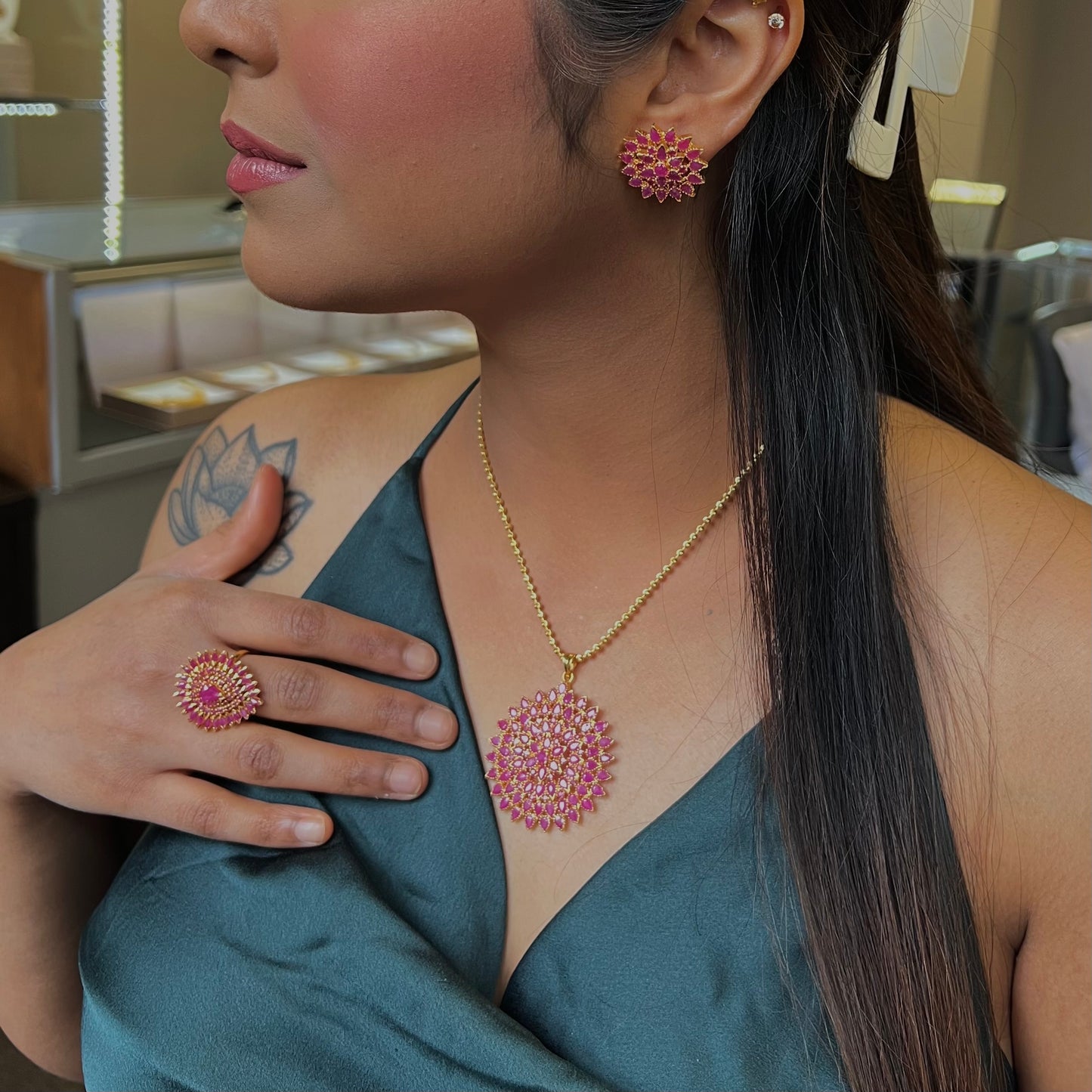 Riveting Ruby Pendant Set