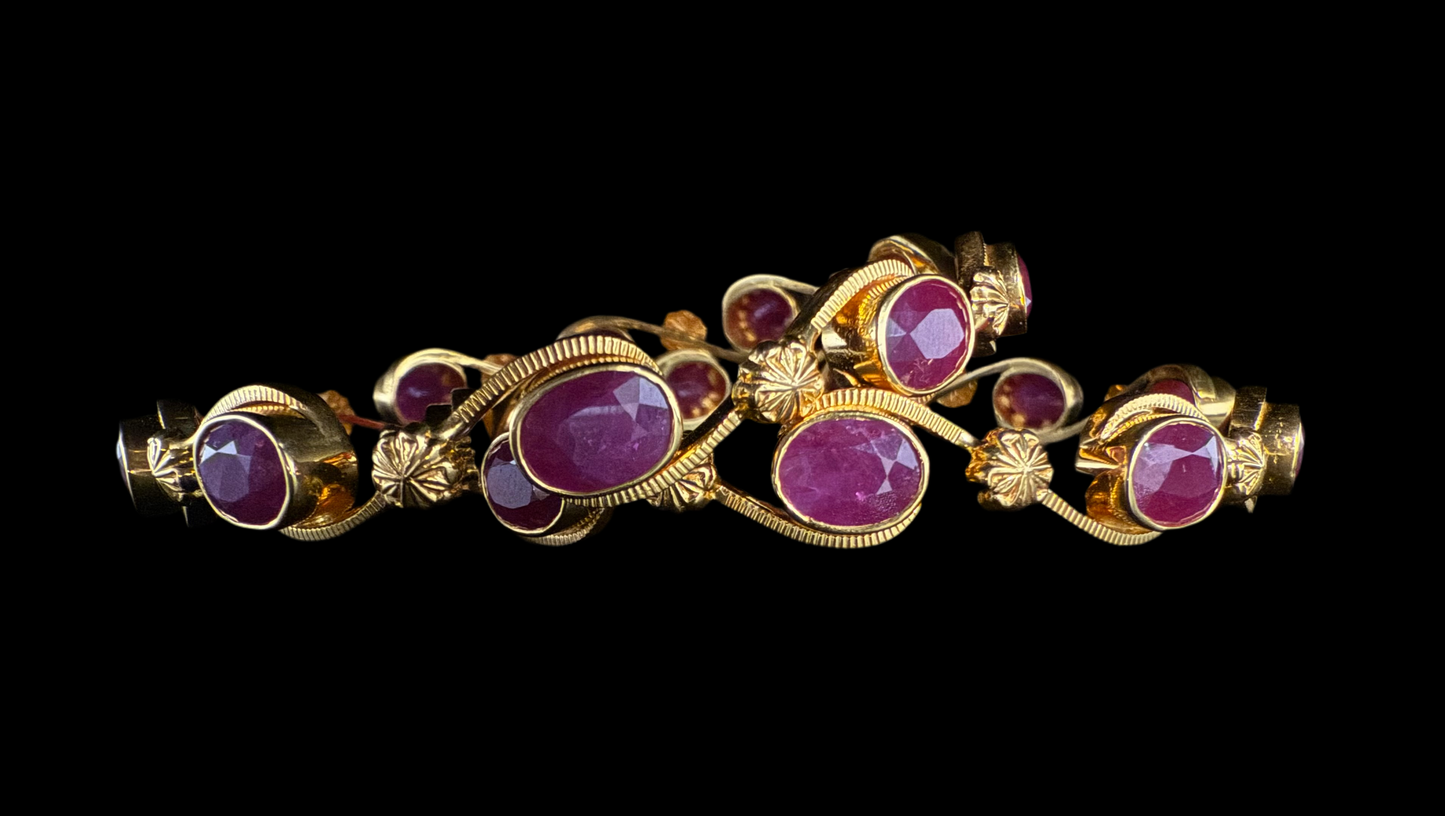 Glamorous Ruby Bangles with Curvy Golden Strings