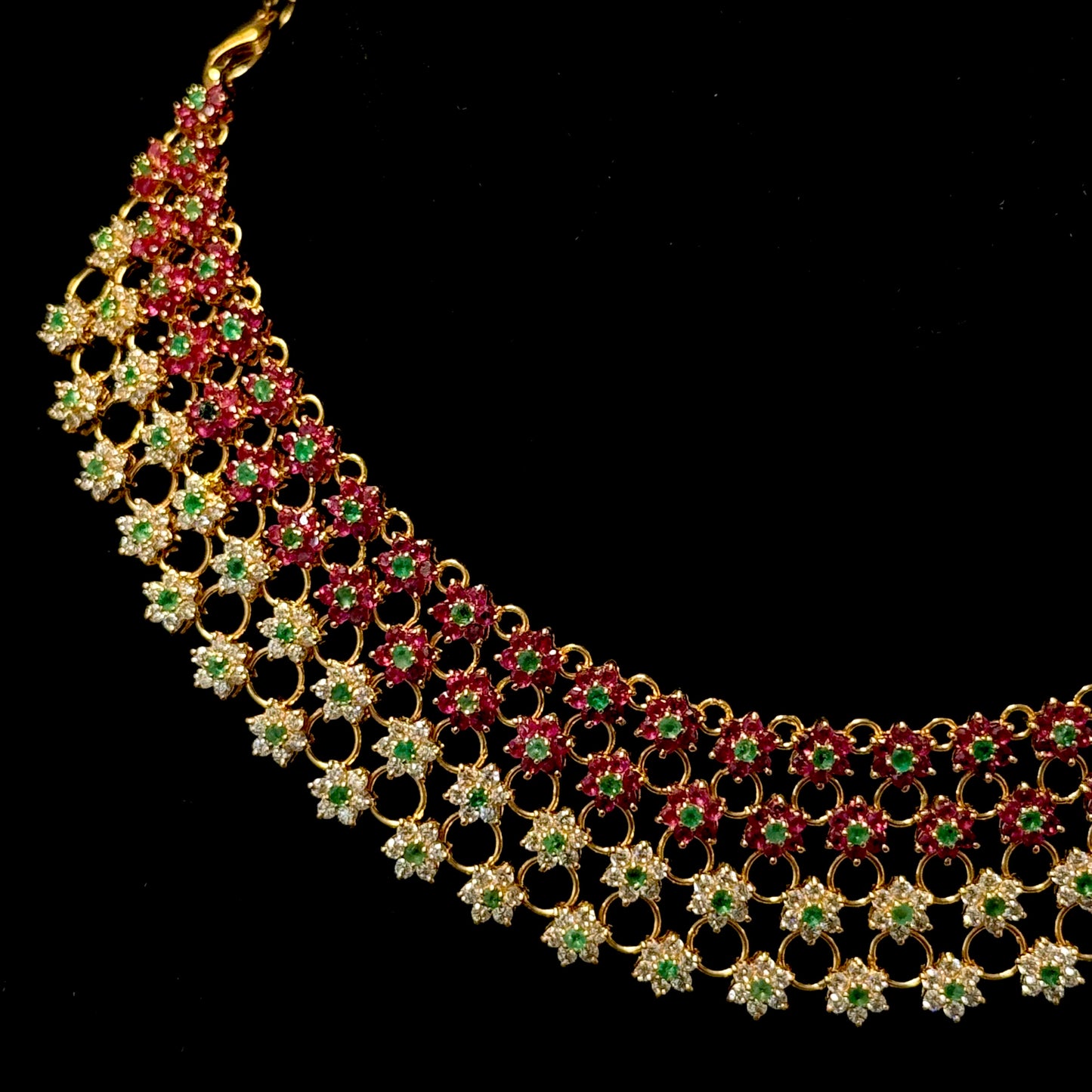 Sparkling & Succulent Cubic Zirconia Choker with Floral Rubies and Emeralds