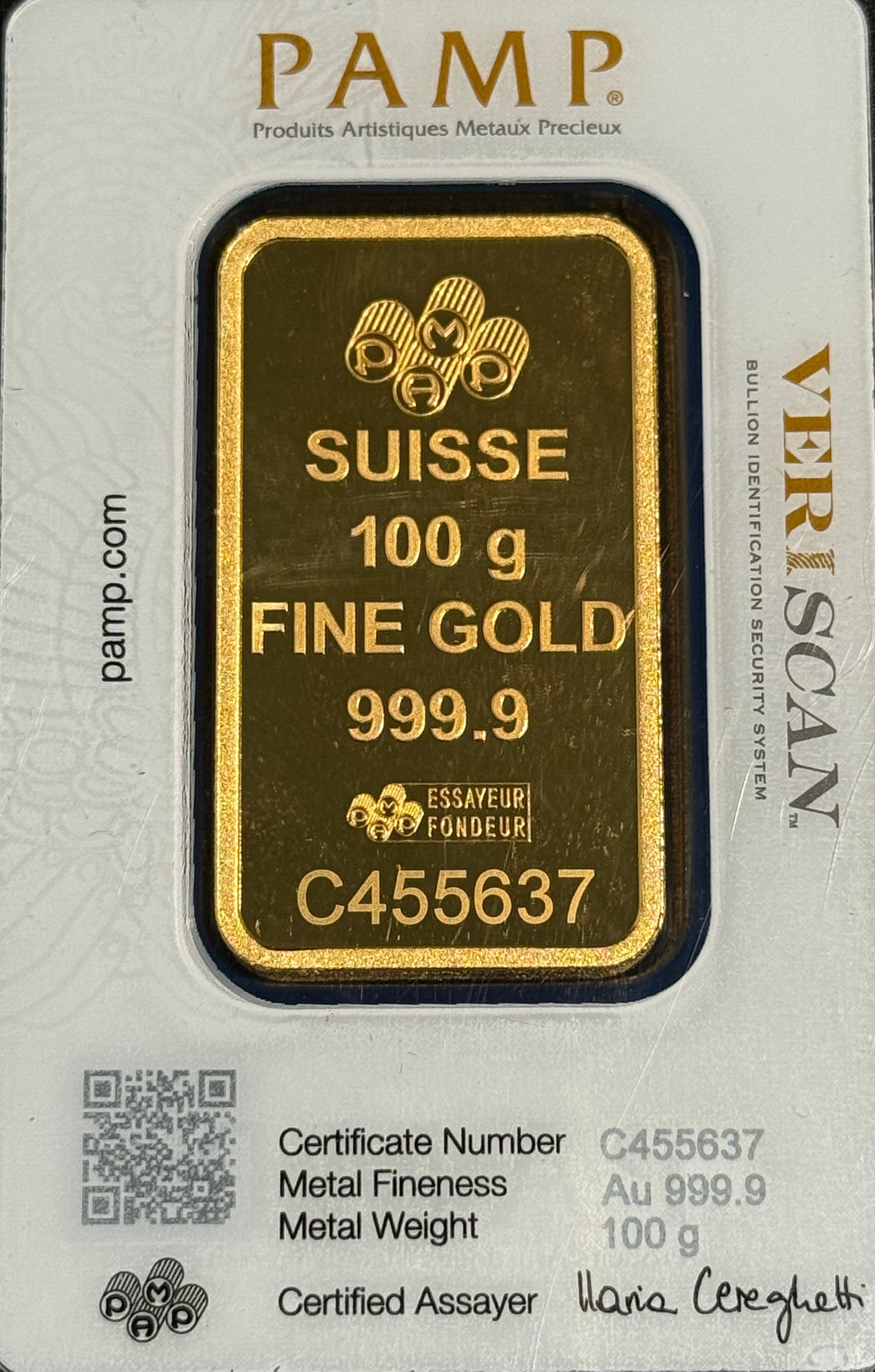 100 Gram Minted Gold Bar (Sealed with Assay - LBMA Brand)