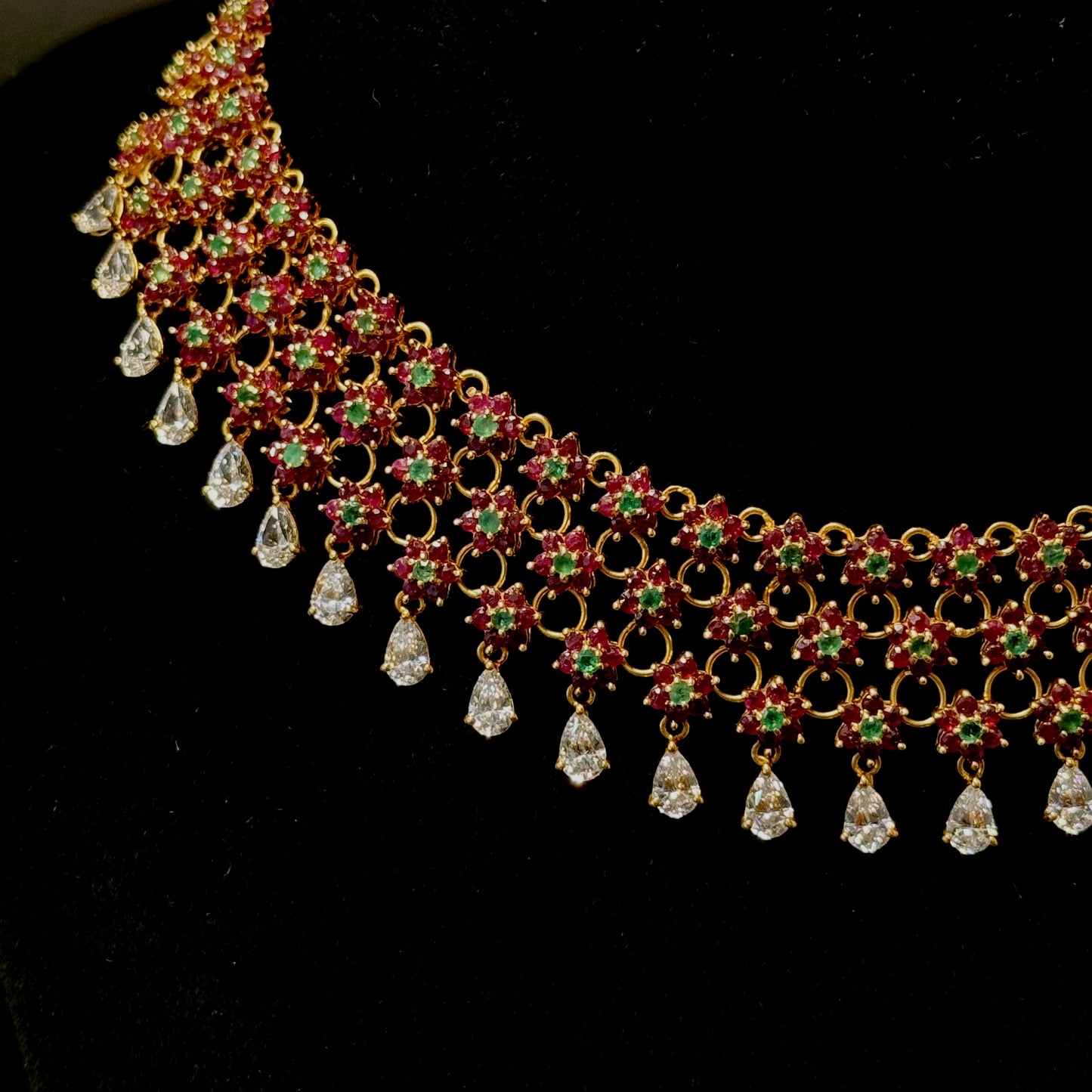 Bejeweled Flexible Choker with Ruby, Emerald, & Cubic Zarconia Drops