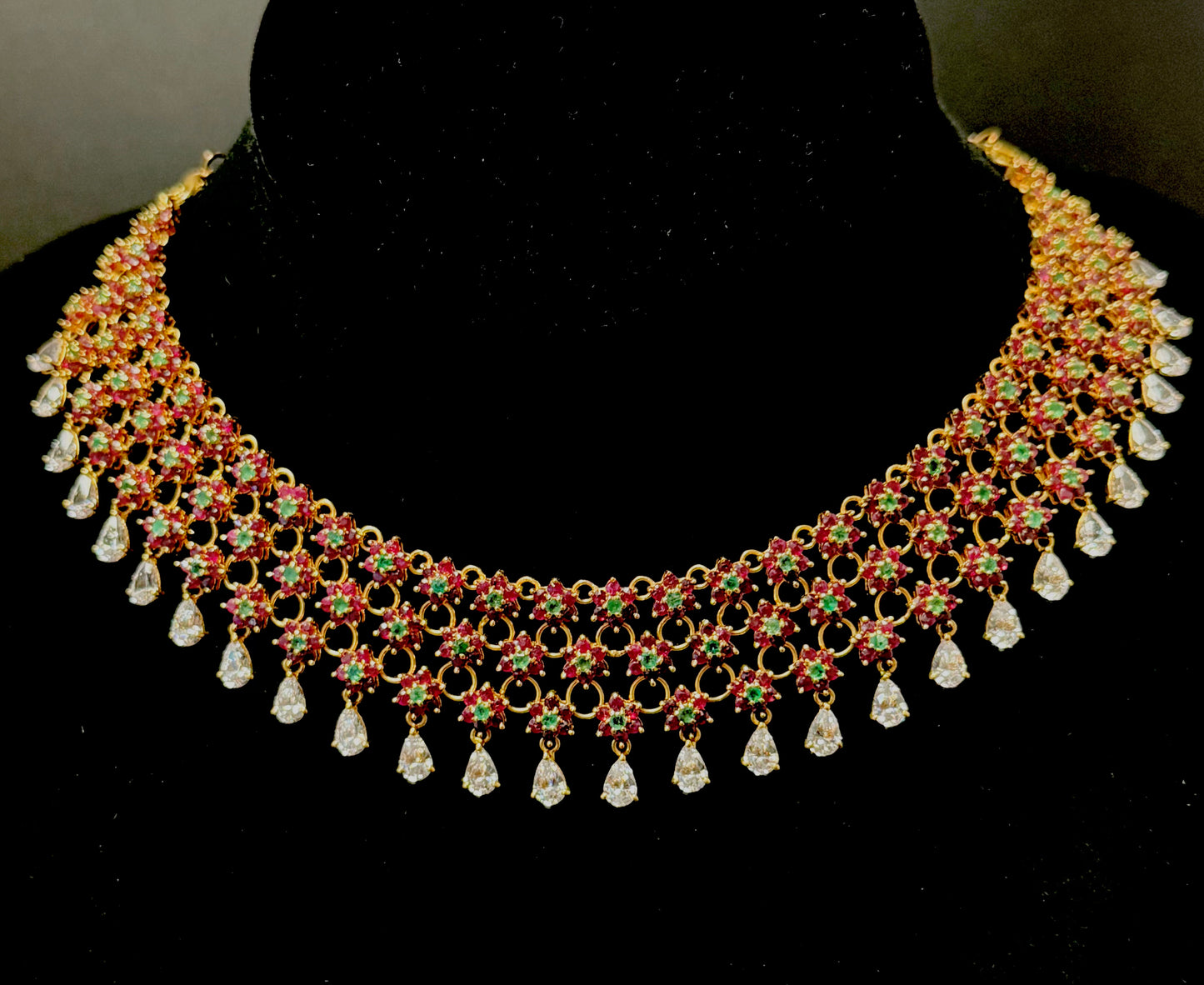 Bejeweled Flexible Choker with Ruby, Emerald, & Cubic Zarconia Drops