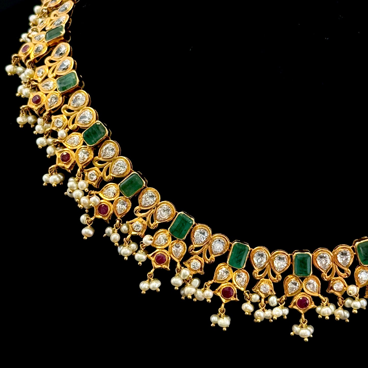 Fanciful Emerald and Seawater Pearl Necklace Set with Earrings