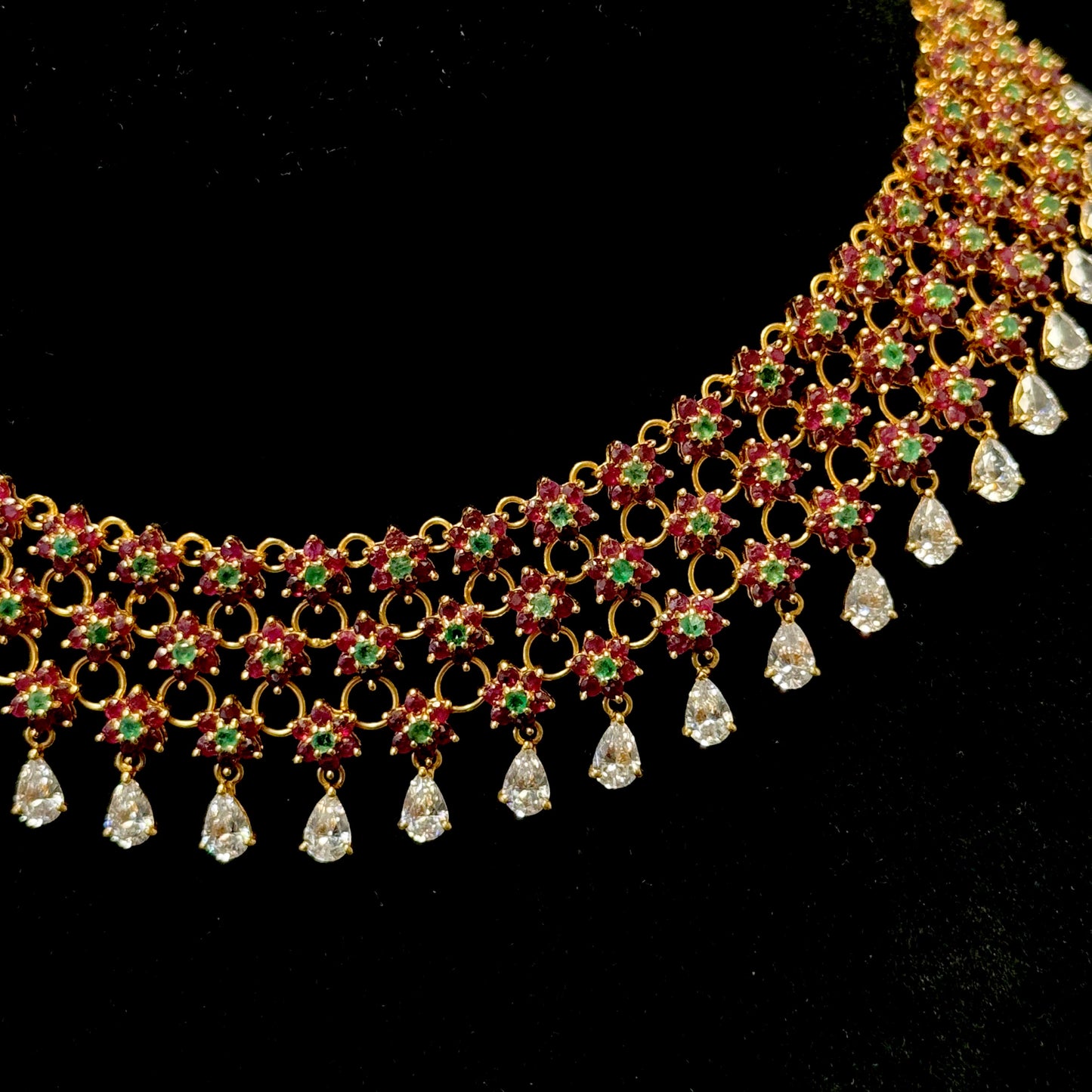 Bejeweled Flexible Choker with Ruby, Emerald, & Cubic Zarconia Drops