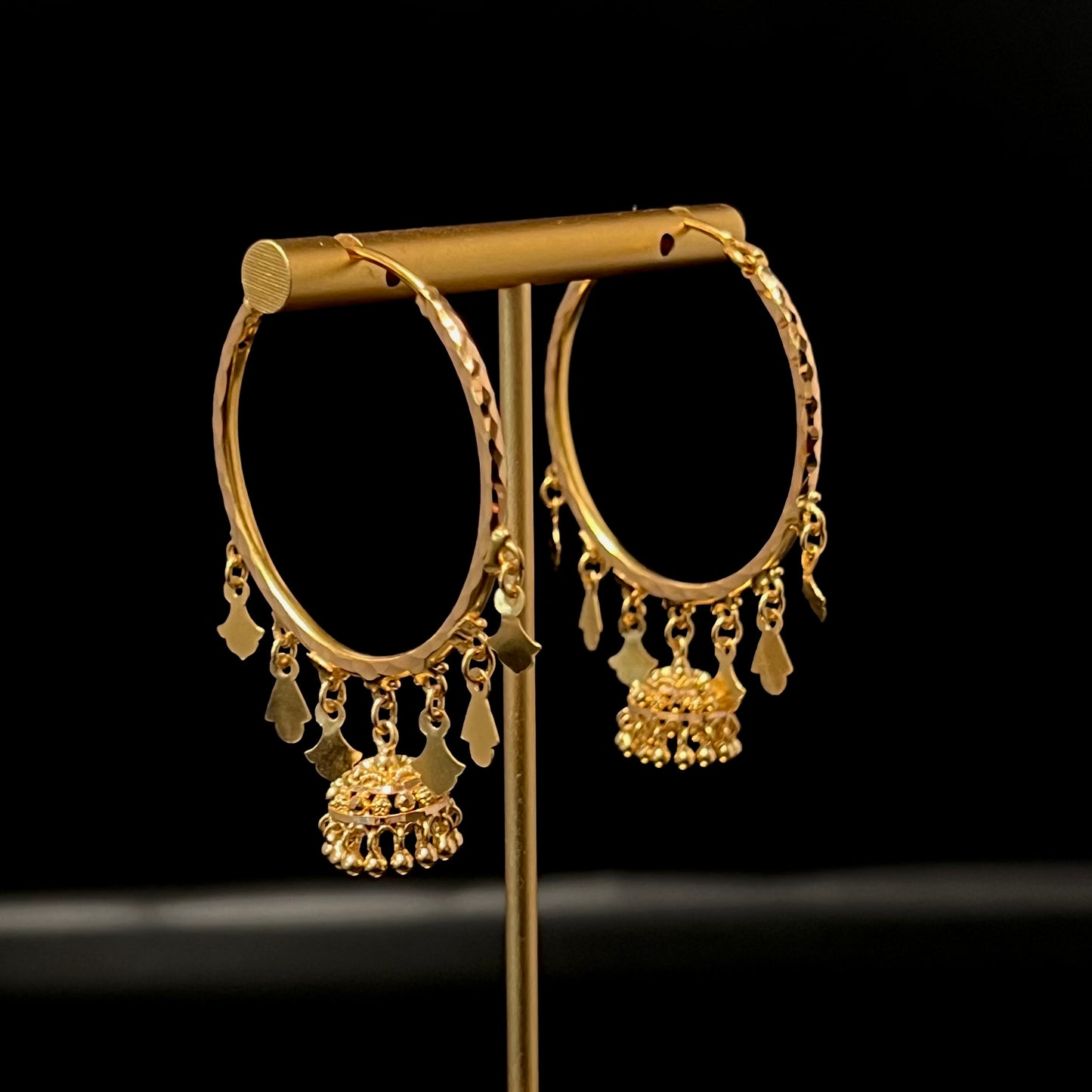 Gold Hoops with Decorative Charms and Jhumkas
