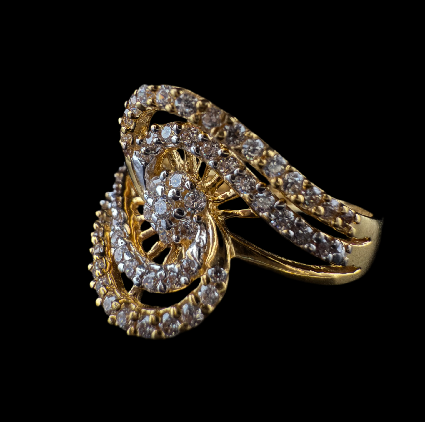Inverted Gold and CZ Ring with Precious Centerstone