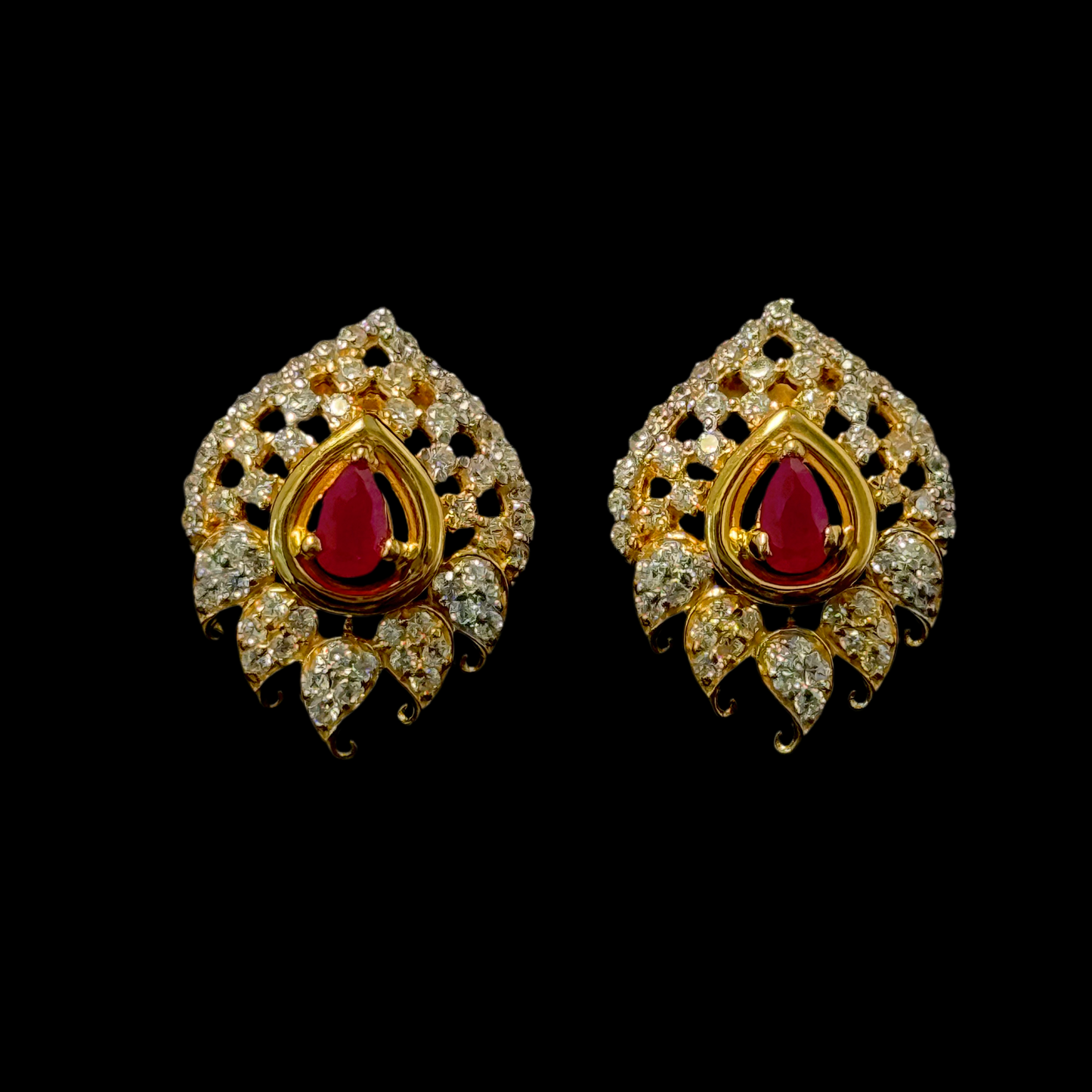 Glittering Cubic Zarconia Necklace with Singular Ruby Colored Stone