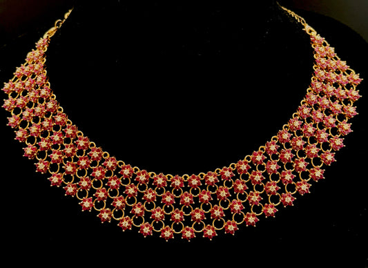 Studded Ruby Necklace Set with Sparkling Cubic Zarconia