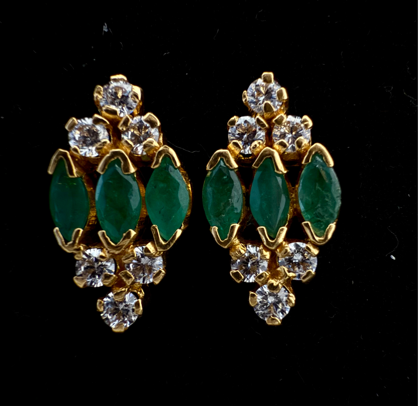 Tri-Emerald and CZ Stud Earrings