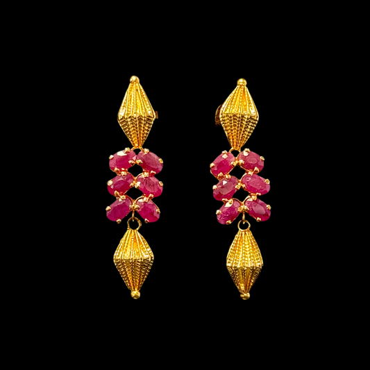 Gold and Ruby Fancy Drop Earrings