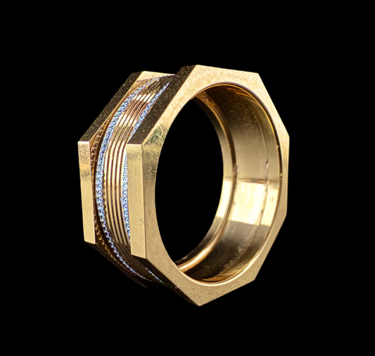 Octagon Gold Band with Thin Rhodium Lining