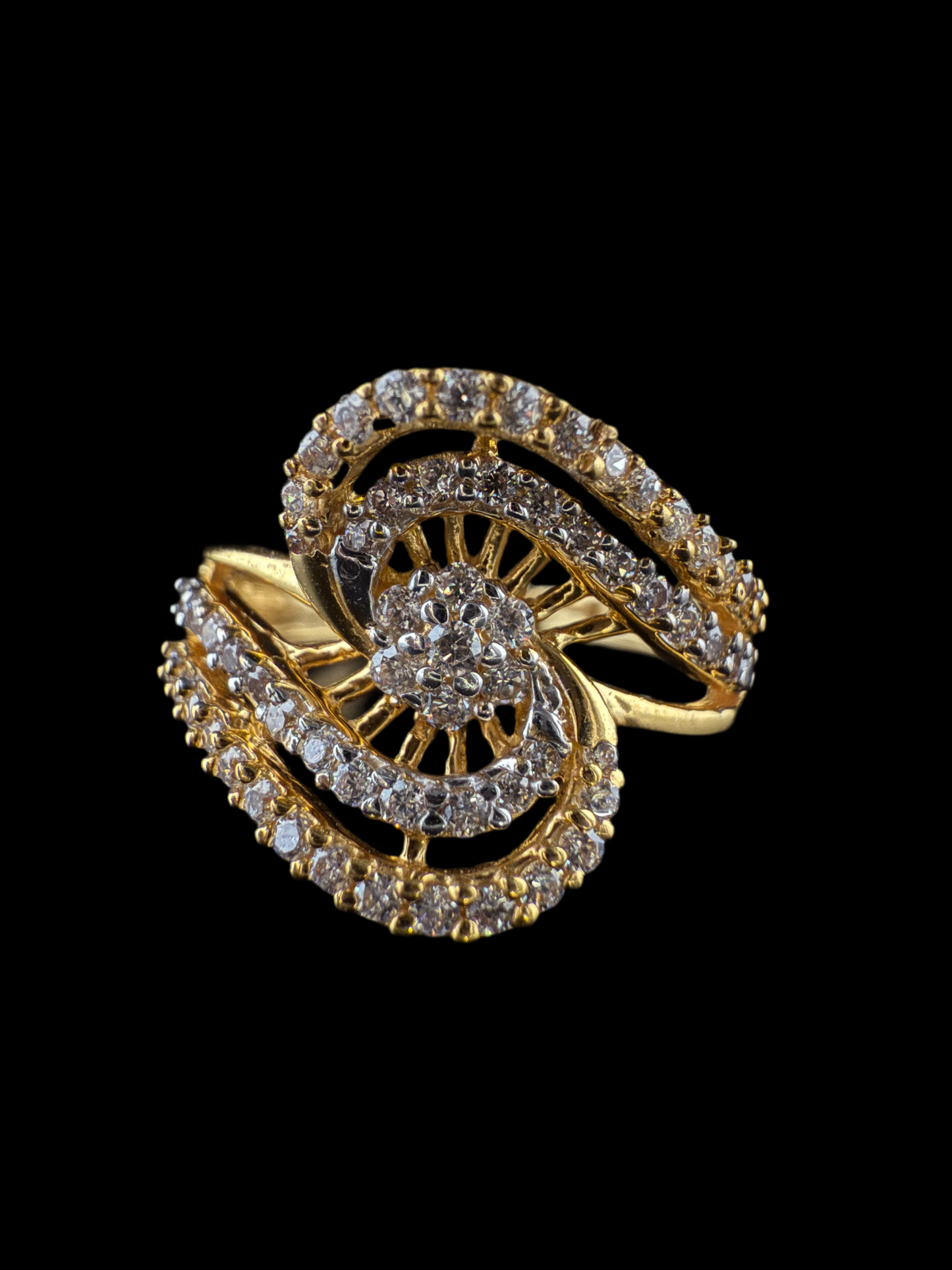 Inverted Gold and CZ Ring with Precious Centerstone