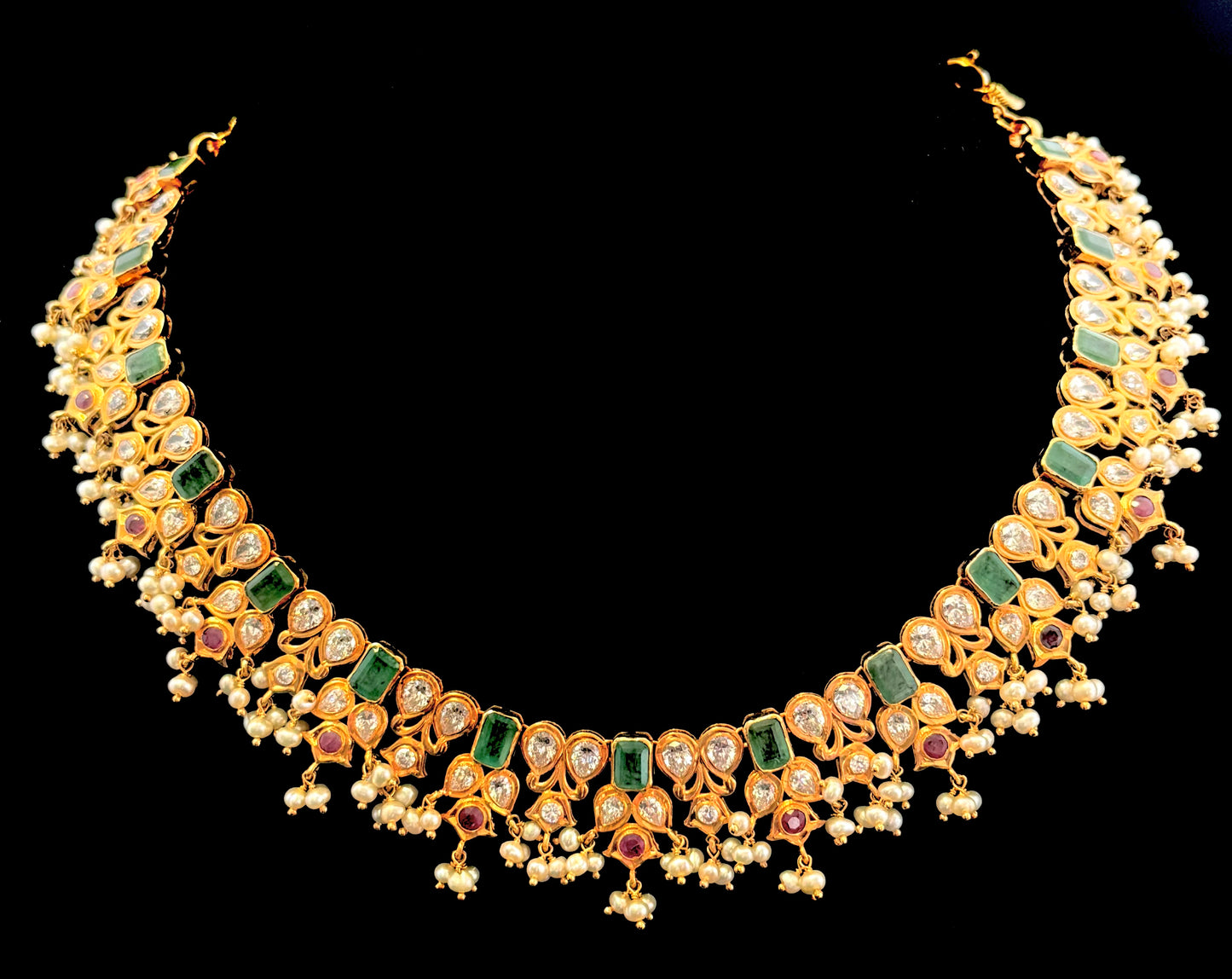 Fanciful Emerald and Seawater Pearl Necklace Set with Earrings
