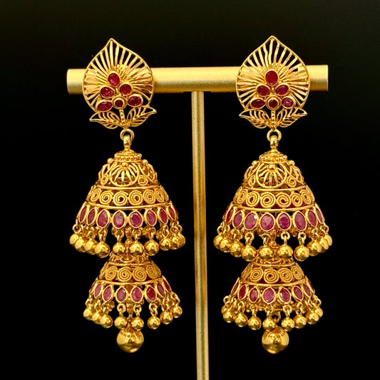 Tremendous Gold Bridal Jhumkas with Stunning Rubies