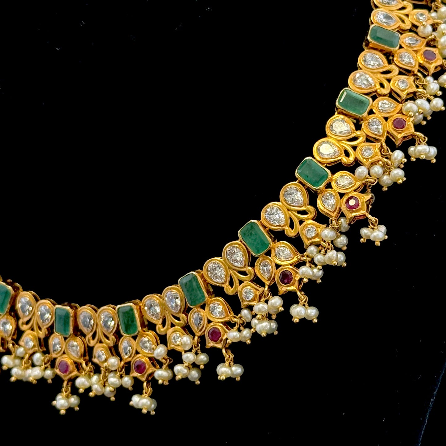 Fanciful Emerald and Seawater Pearl Necklace Set with Earrings