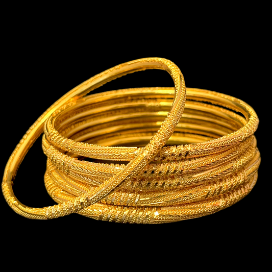 Smooth Gold Pipe Bangles Set of 6