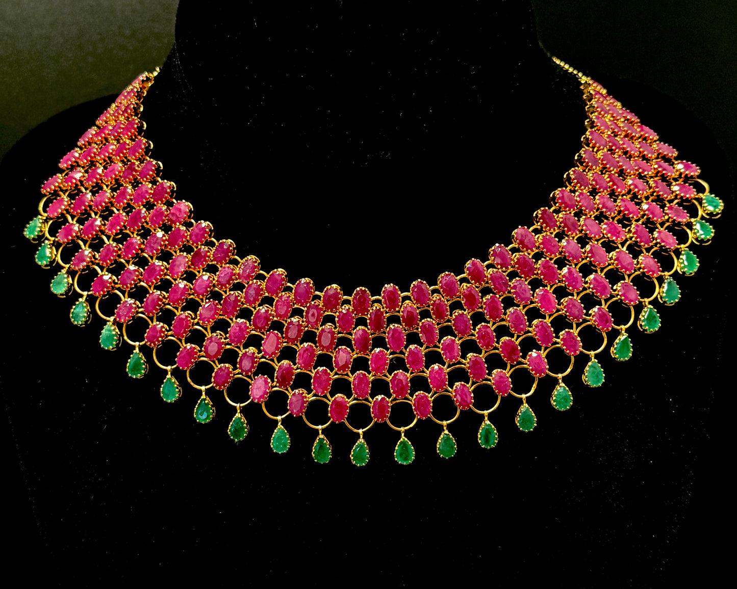 Majestic Ruby and Emerald Flexible Choker Set with Drop Earrings