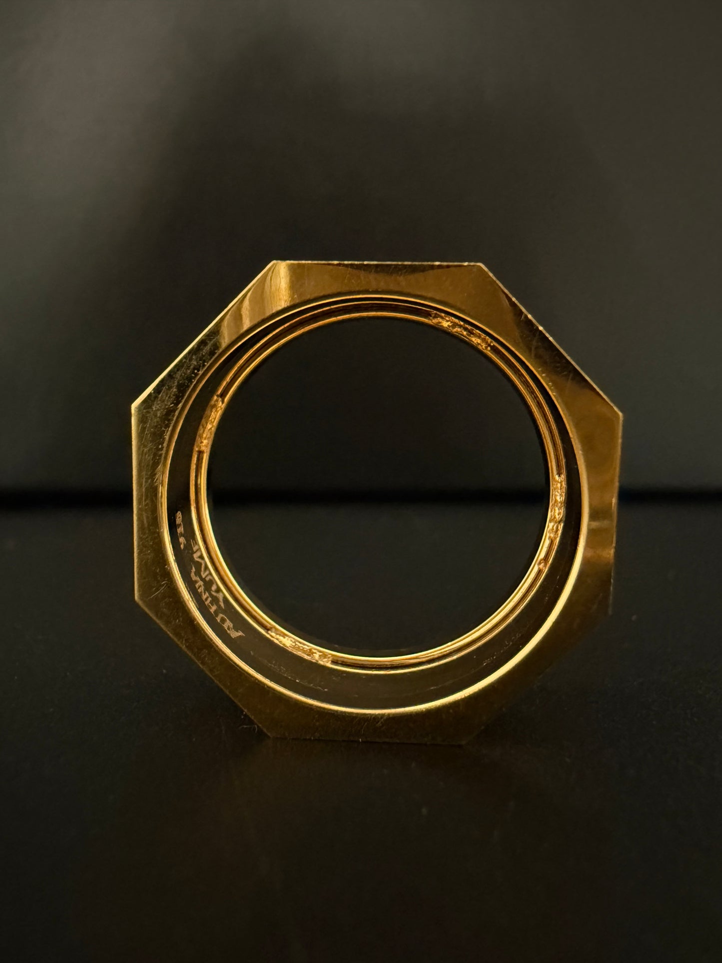 Octagon Gold Band with Thin Rhodium Lining