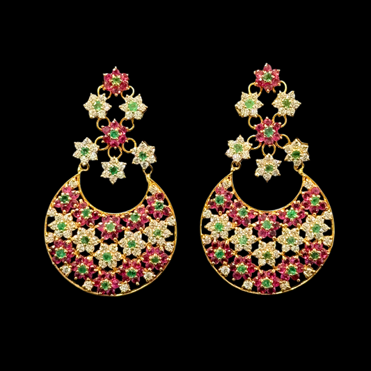 Sparkling & Succulent Cubic Zirconia Choker with Floral Rubies and Emeralds