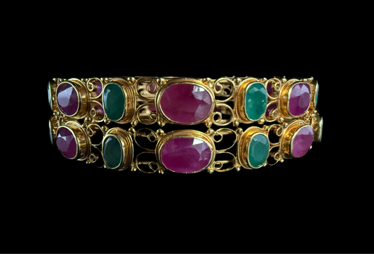 Alternating Emerald and Ruby Bangles