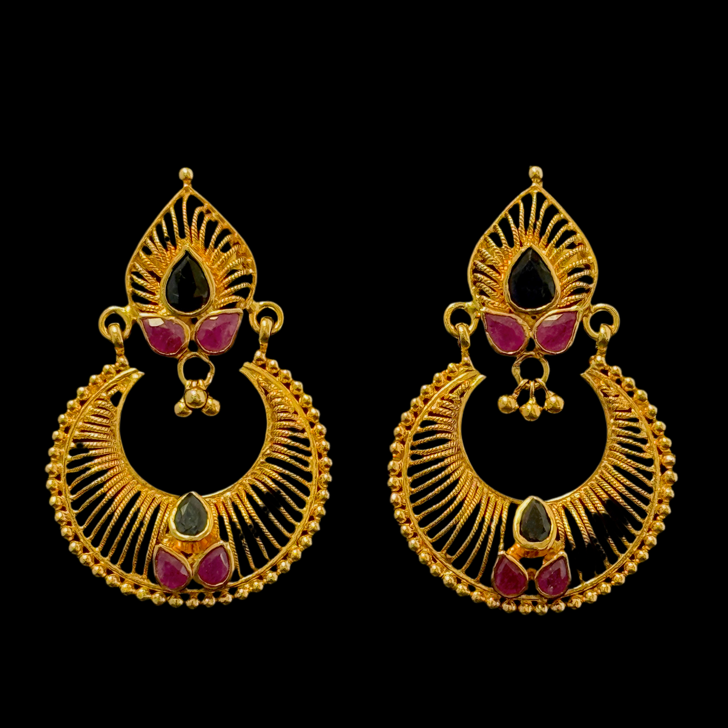 Radiant Sapphire and Ruby Chandbali Earrings