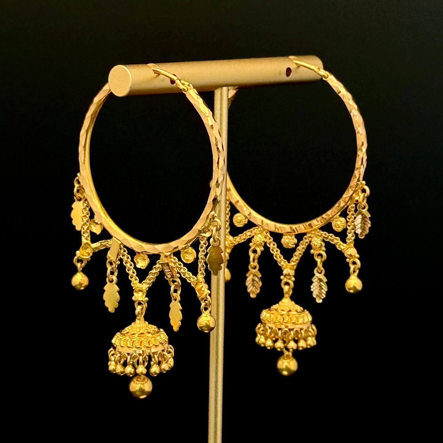 Golden Hoops with Jhumkas, Charms, and Golden Ghungroos