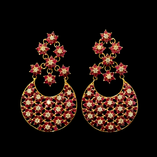 Studded Ruby and Cubic Zarconia Earrings