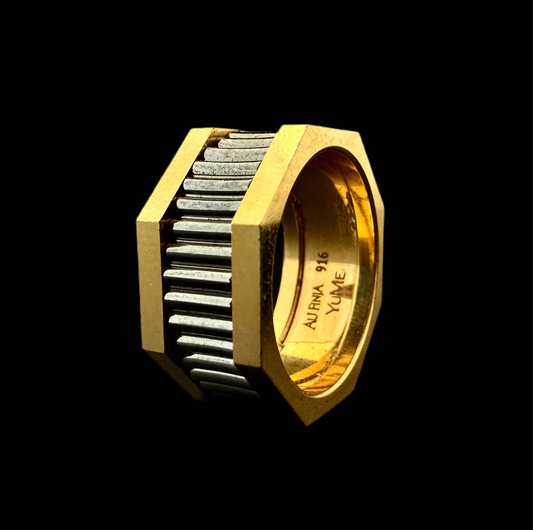 Octagon Solid Gold Ring with Black Rhodium Plating