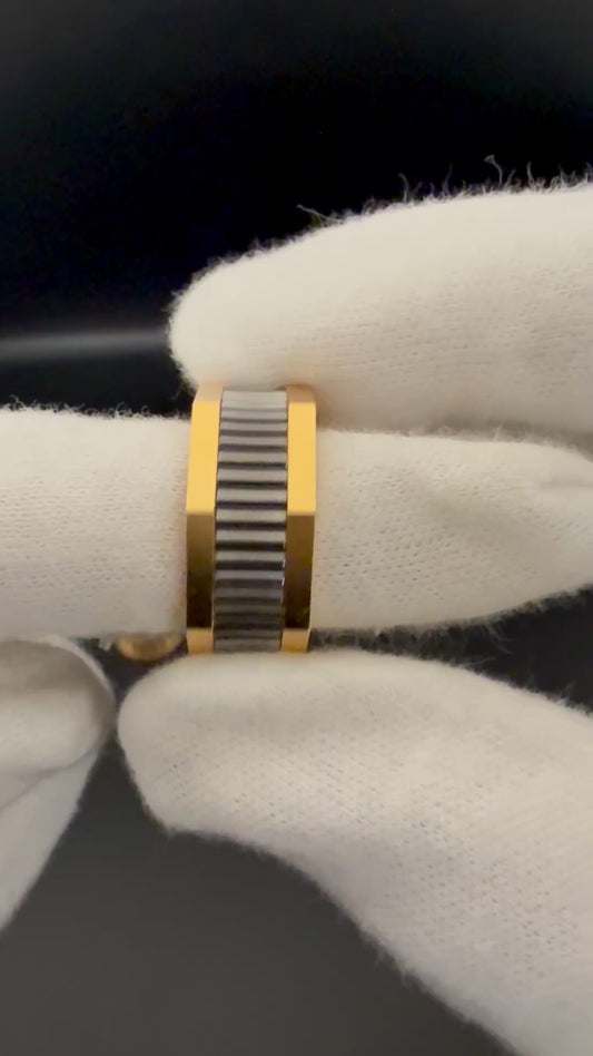 Octagon Solid Gold Ring with Black Rhodium Plating