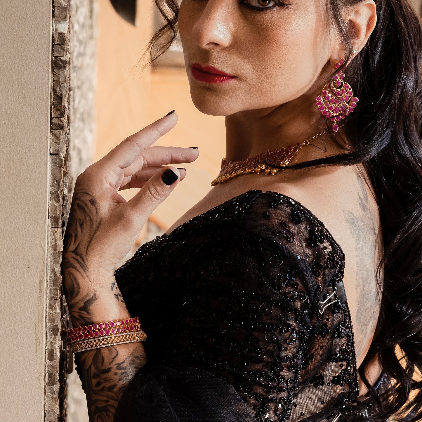 Glistening & Glossy Ruby Bangles Set of 2