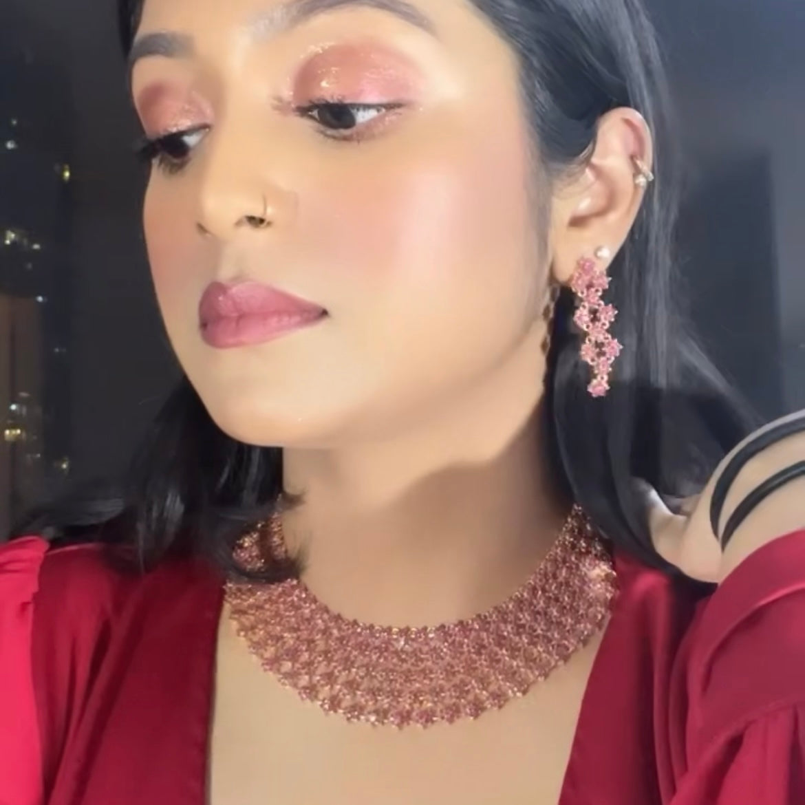 Outstanding Ruby Studded Necklace and Earrings