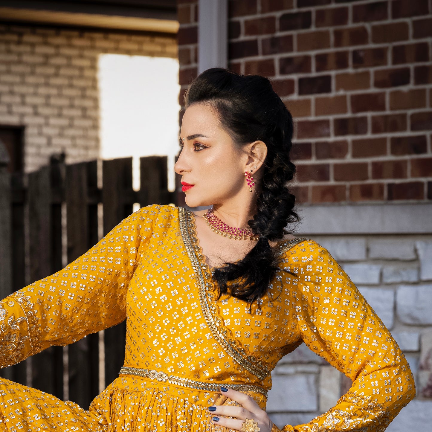 Drop Ruby Earrings with Gold Ball