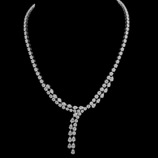 Delicious 21.35 Carat Pear and Round Cut Diamond Necklace
