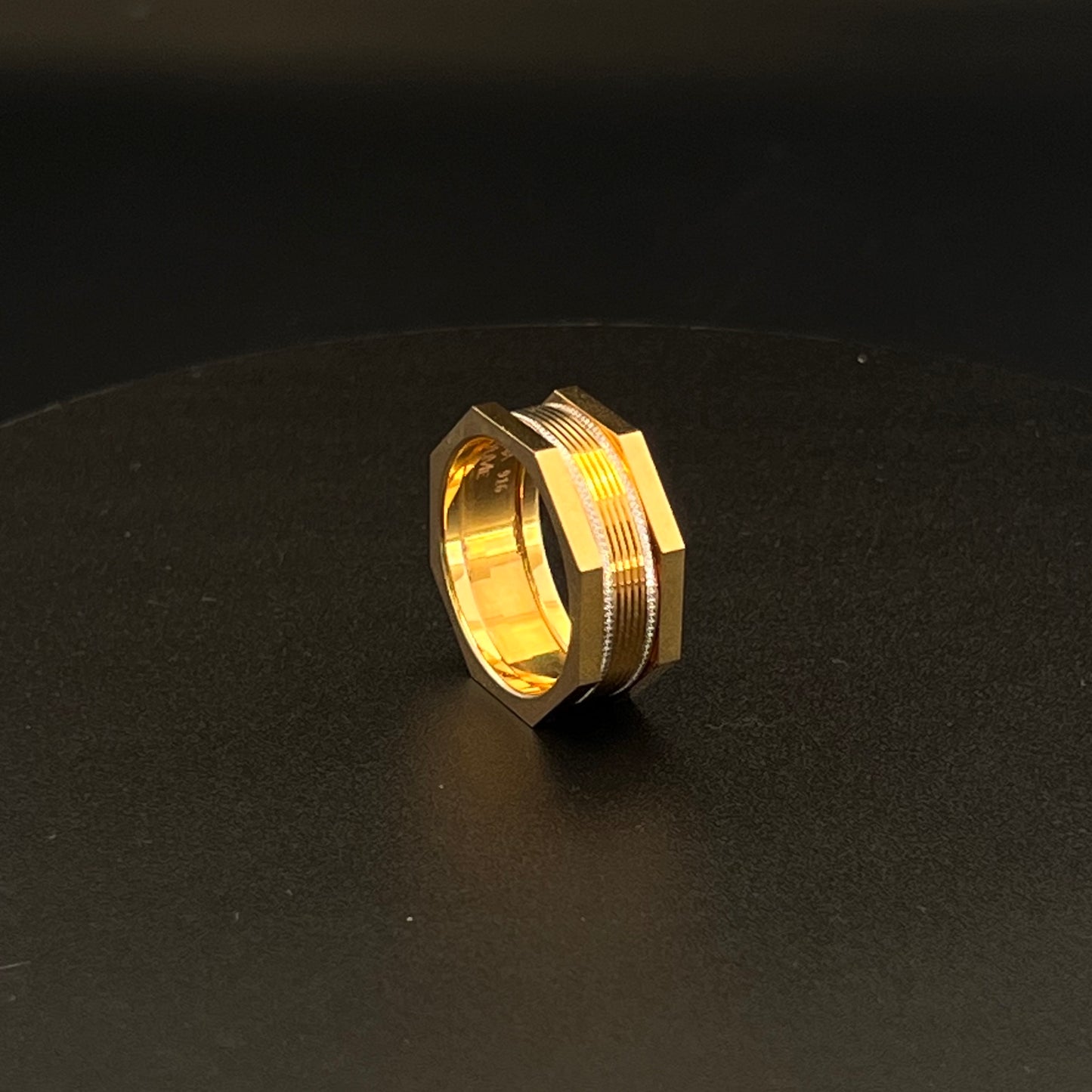 Octagon Gold Band with Thin Rhodium Lining
