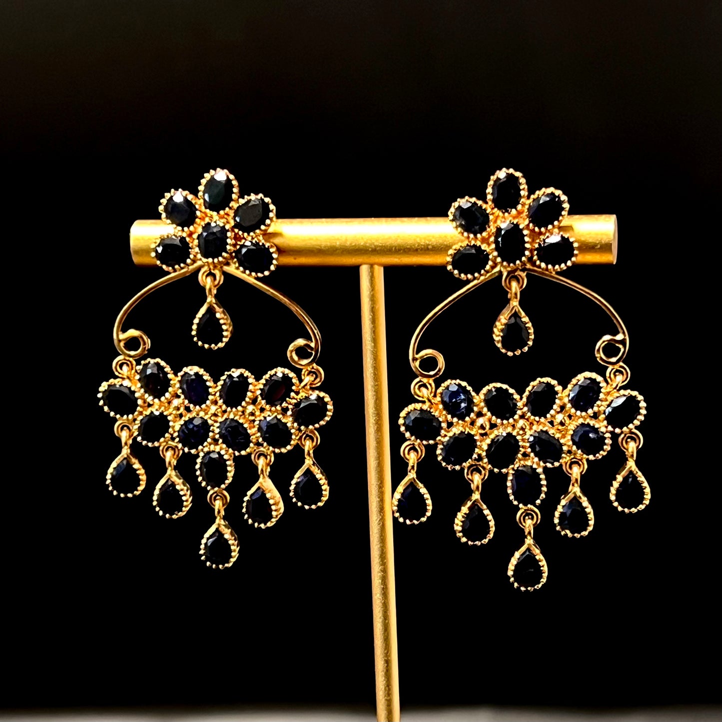 Bold Sapphire & Gold Drop Earrings