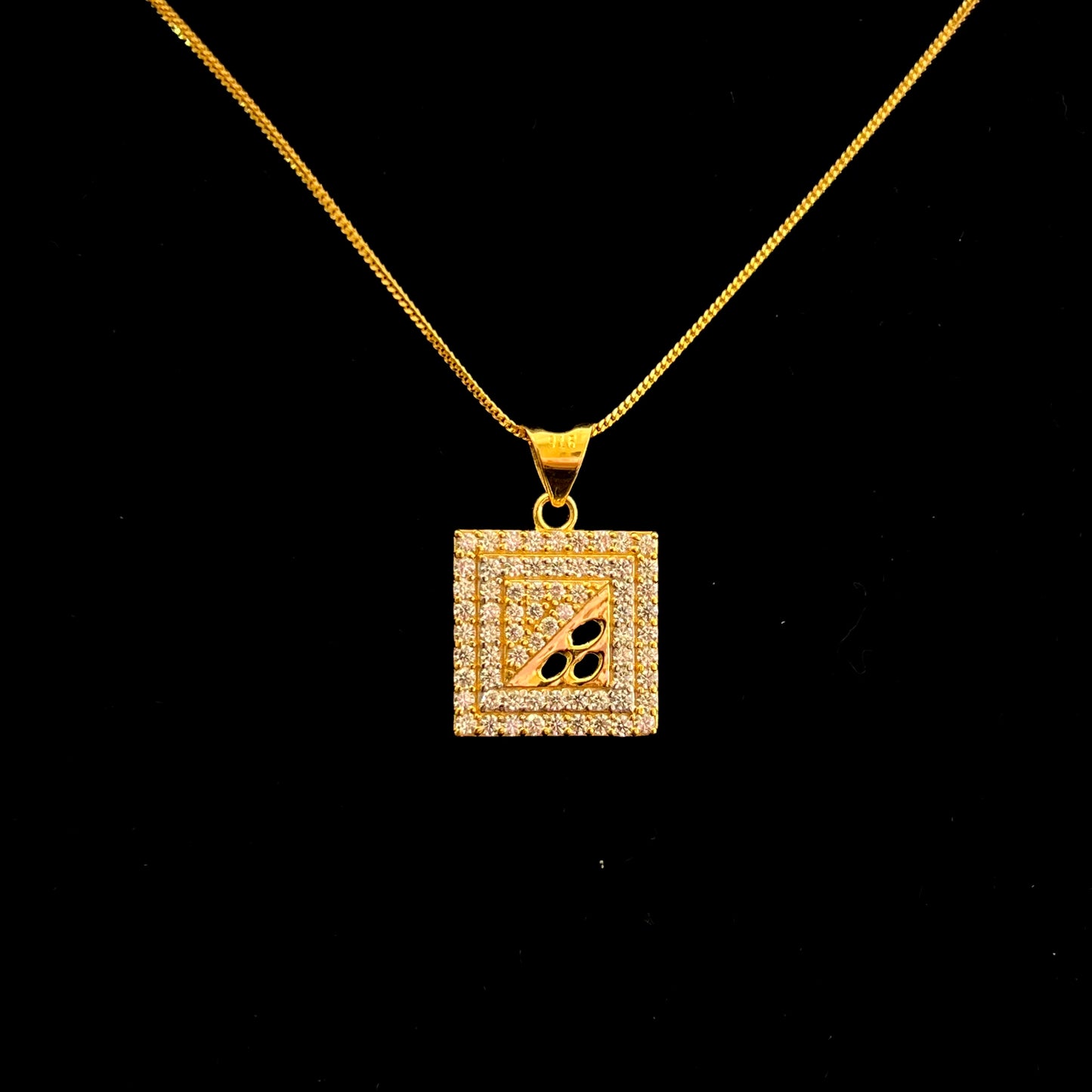 Square Gold Pendant with Glistening CZ Stones