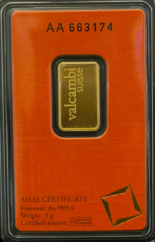 5 Gram Minted Gold Bar (Sealed with Assay - LBMA Brand)