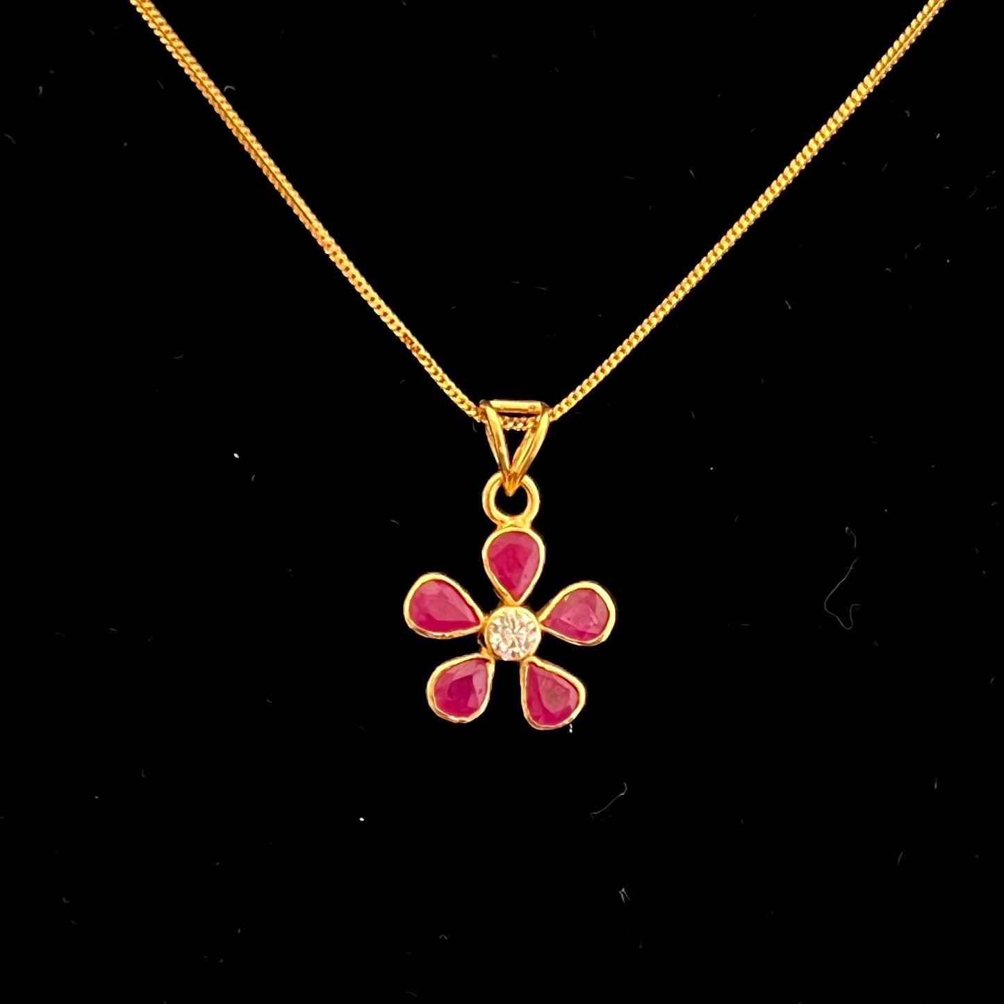 Floral Ruby Pendant with Central CZ Stone