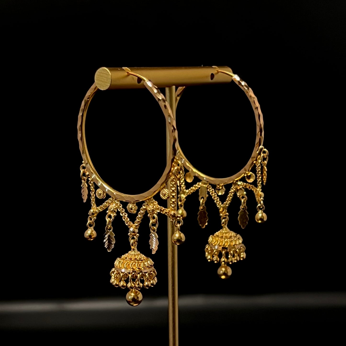 Golden Hoops with Jhumkas, Charms, and Golden Ghungroos