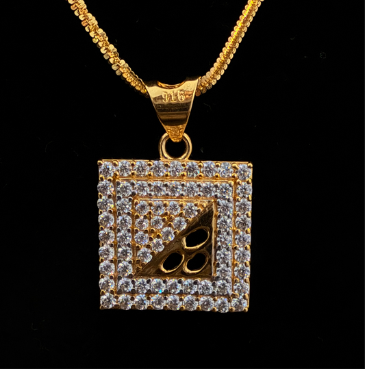 Square Gold Pendant with Glistening CZ Stones