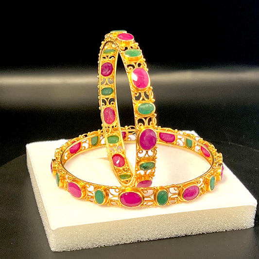 Alternating Emerald and Ruby Bangles