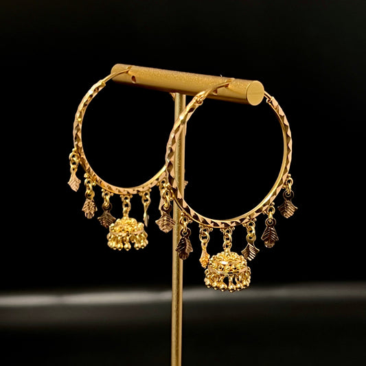 Gold Hoops with Decorative Charms and Jhumkas