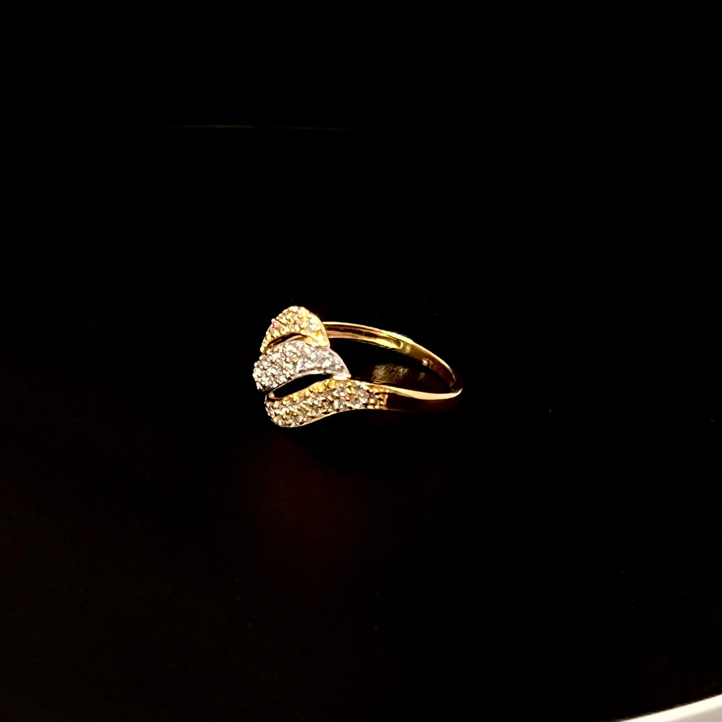 Tri-Layered Gold Ring with Central CZ Stones
