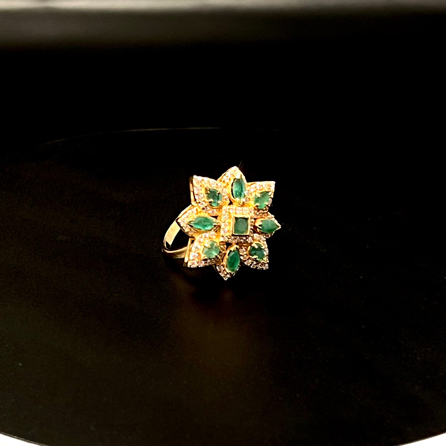Emerald and CZ Star Ring