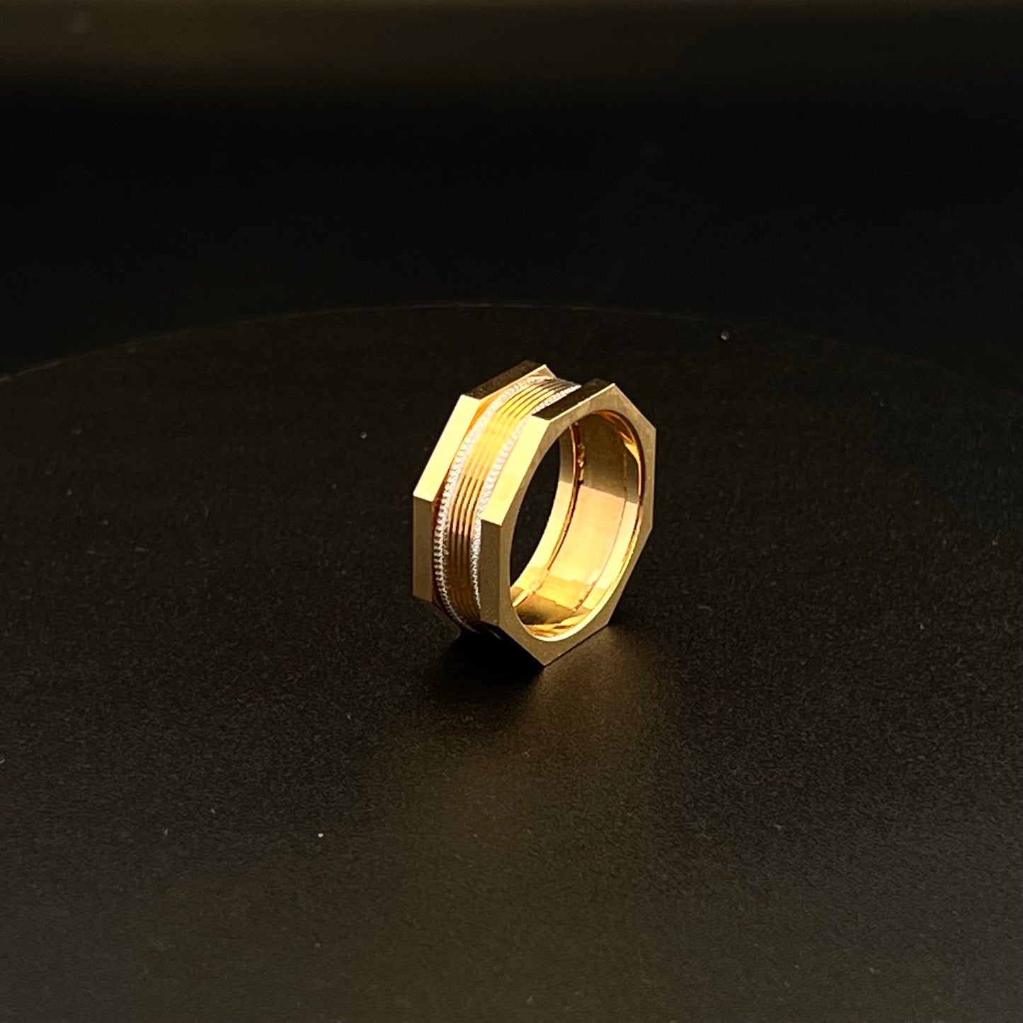 Octagon Gold Band with Thin Rhodium Lining