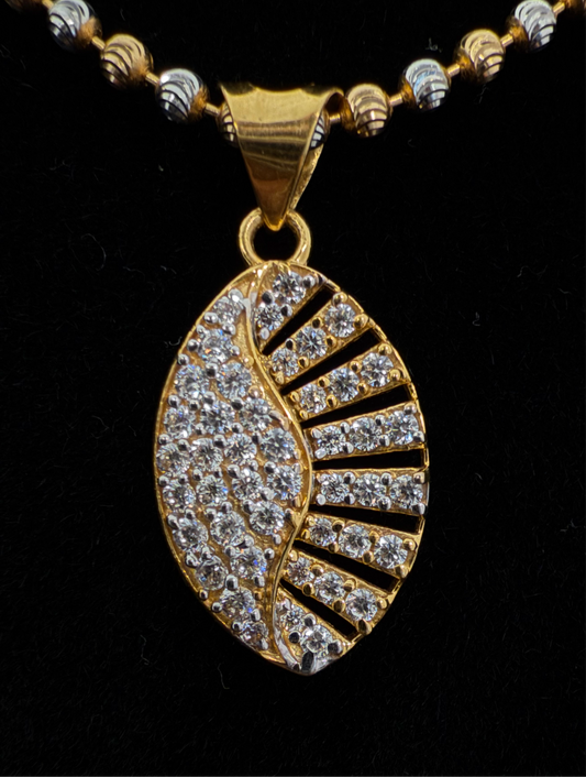 Leaf-Shaped Pendant Set with Glittering CZ Stones