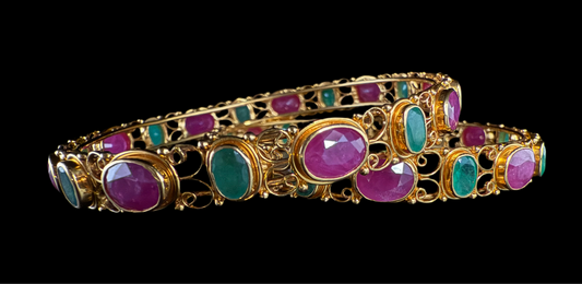 Alternating Emerald and Ruby Bangles