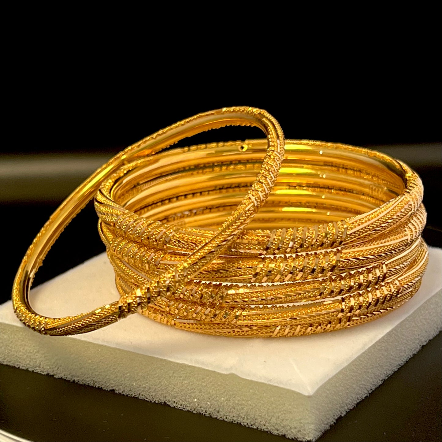 Smooth Gold Pipe Bangles Set of 6